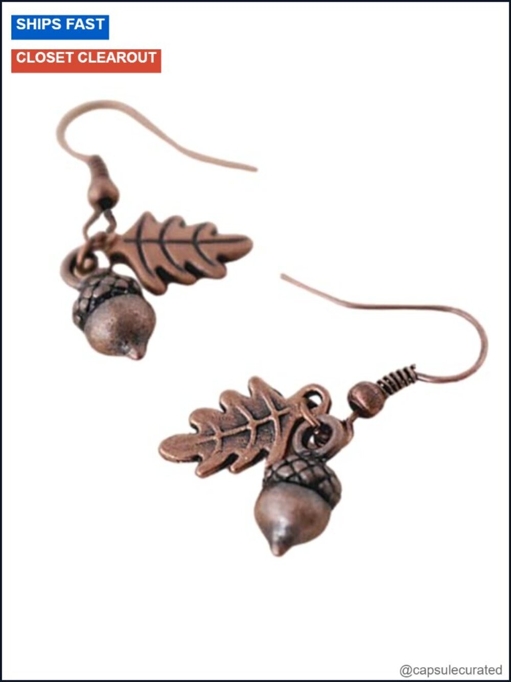 Copper Acorn Earrings - Cute Tiny Fall Acorn Charm Earrings